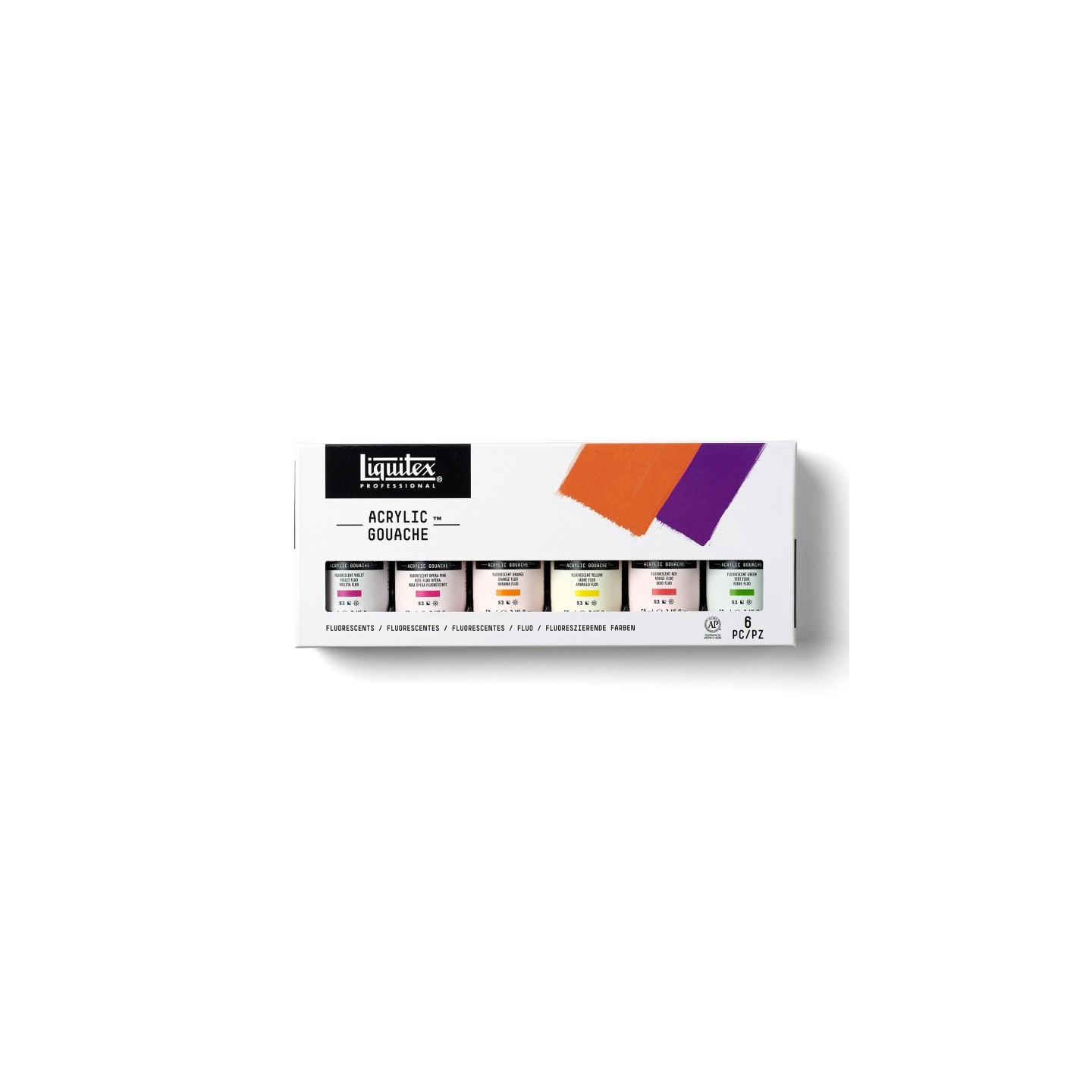 Liquitex Professional Acrylic Gouache Paint, Fluorescent Colors, 59 mL, Set of 6