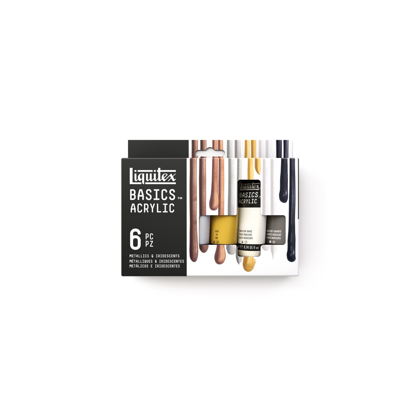 Liquitex BASICS Acrylic Paint, Metallic & Iridescent Colors, 22 mL Tubes, Set of 6