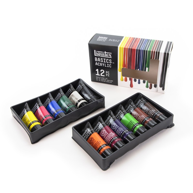 Liquitex BASICS Acrylic Paint, Basic Colors, 22 mL Tubes, Set of 12