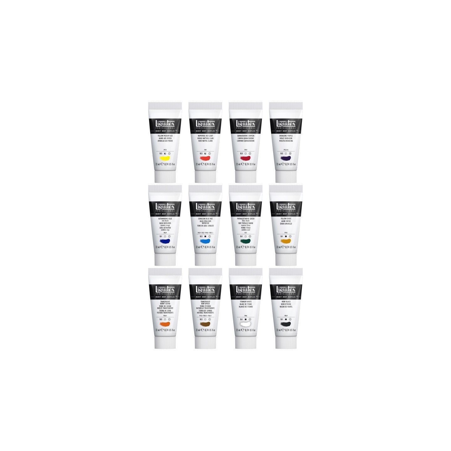 Liquitex Professional Heavy Body Acrylic Paint, Essential Colors, 22 mL, Set of 12