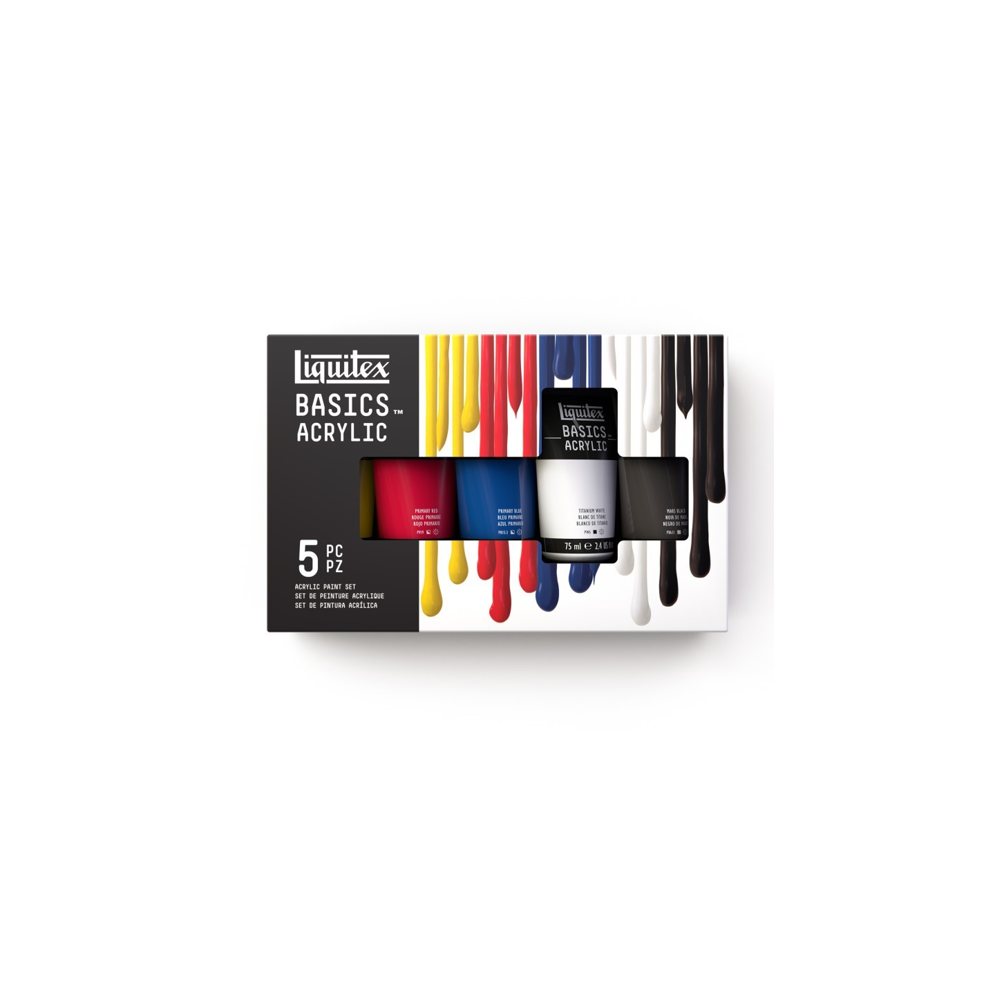 Liquitex BASICS Acrylic Paint, Basic Colors, 75 mL Tubes, Set of 5