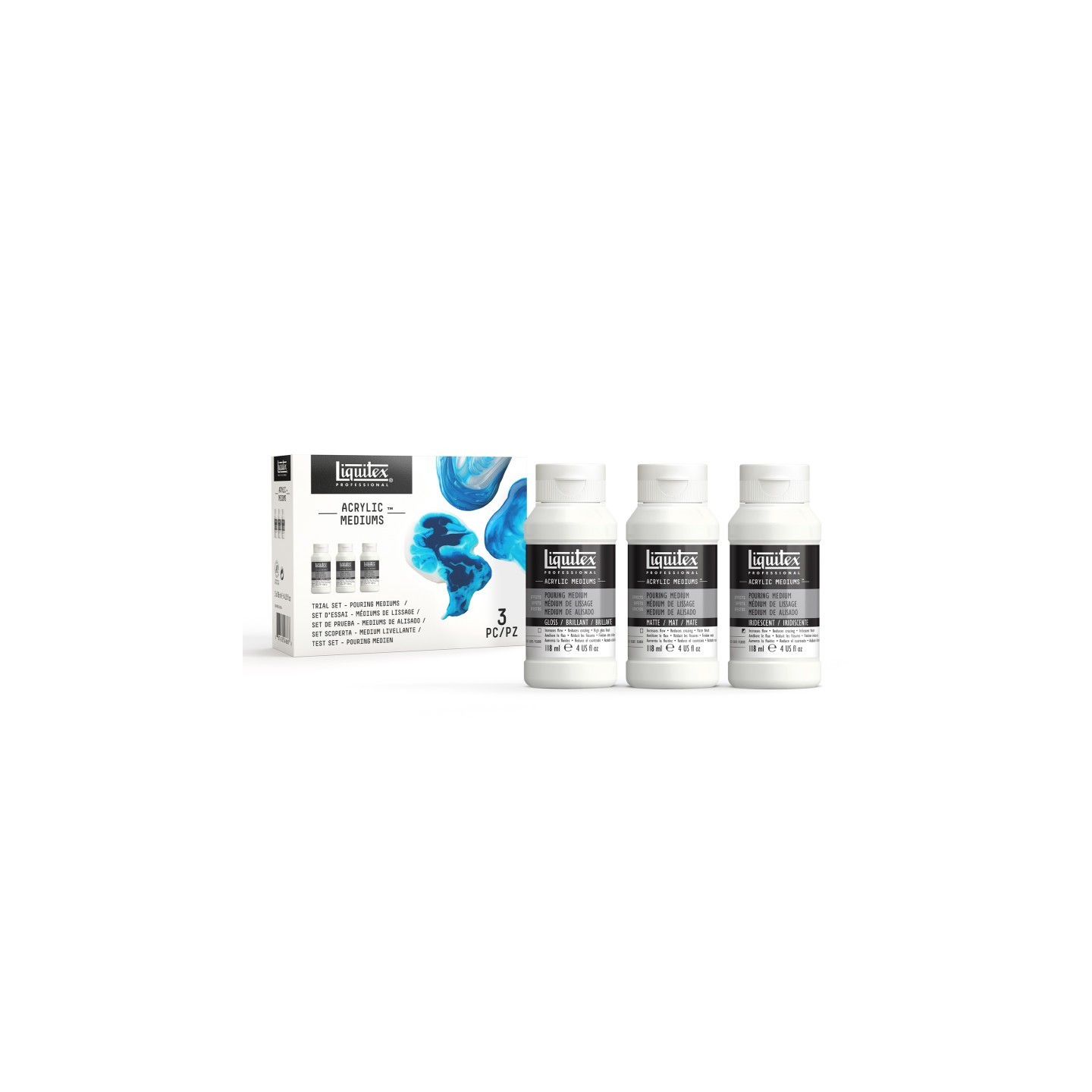 Liquitex Professional Pouring Mediums, Trial Mix, 118 mL Bottles, Set of 3