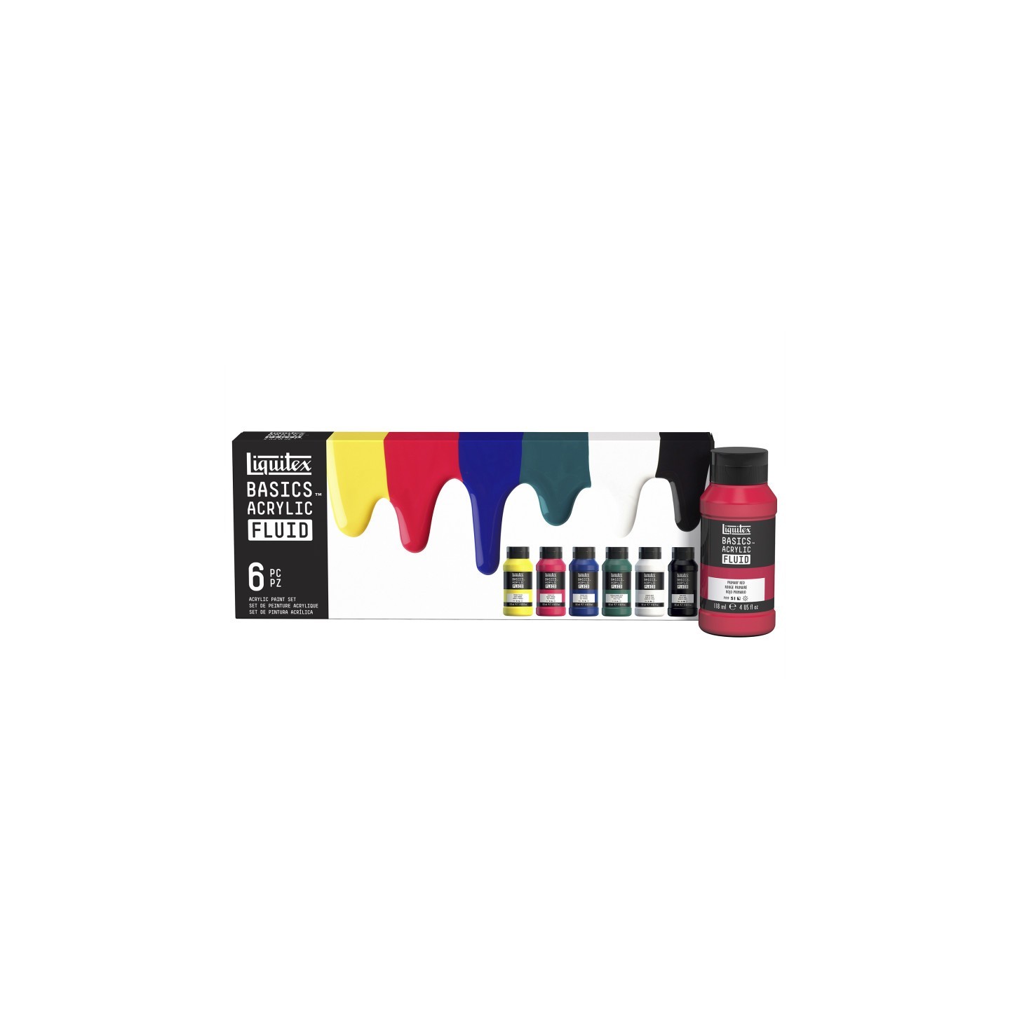Liquitex BASICS Fluid Acrylic Paint, Basic Colors, 118 mL Bottles, Set of 6