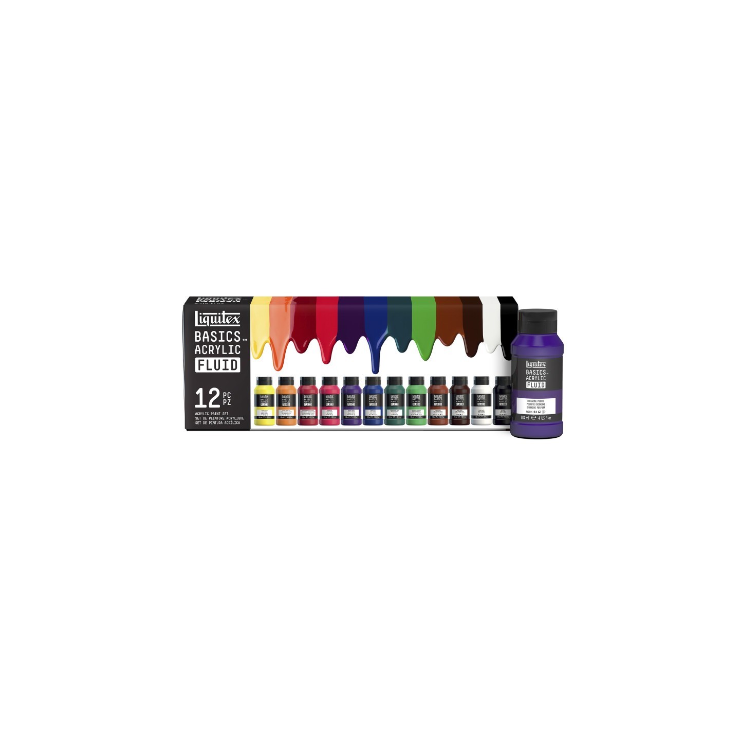Liquitex BASICS Fluid Acrylic Paint, Basic Colors, 118 mL Bottles, Set of 12