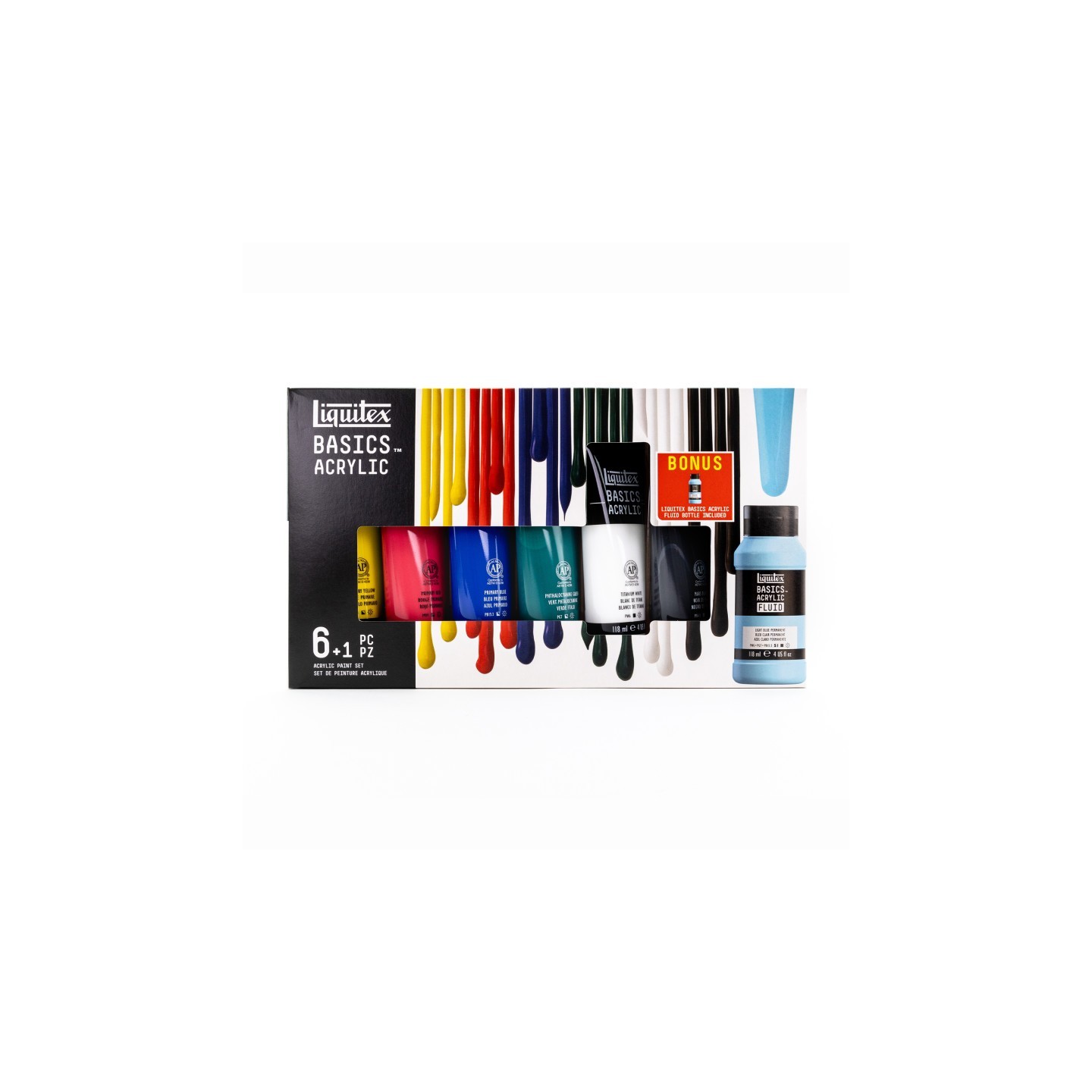 Liquitex BASICS Acrylic Paint & Fluid Set, Basic Colors, 118 mL, Set of 7