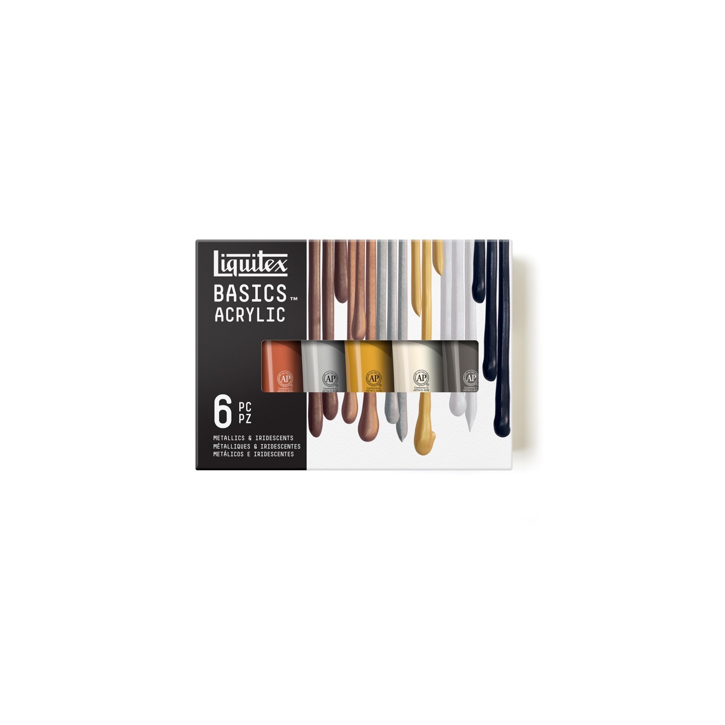 Liquitex BASICS Acrylic Paint, Metallic & Iridescent Colors, 118 mL Tubes, Set of 6