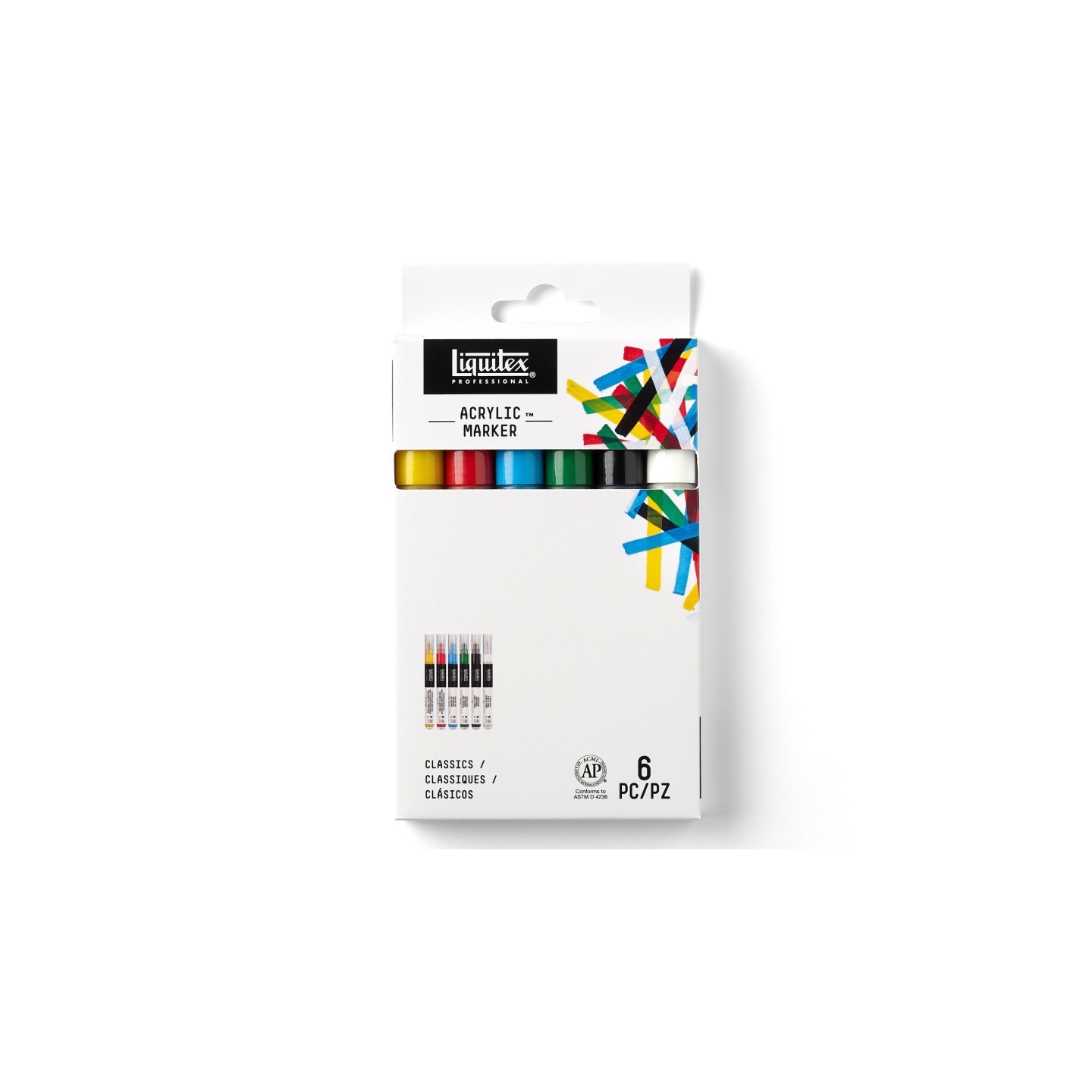 Liquitex Professional Acrylic Paint Marker, Fine Nib, 2 mm, Classic Colors, Set of 6