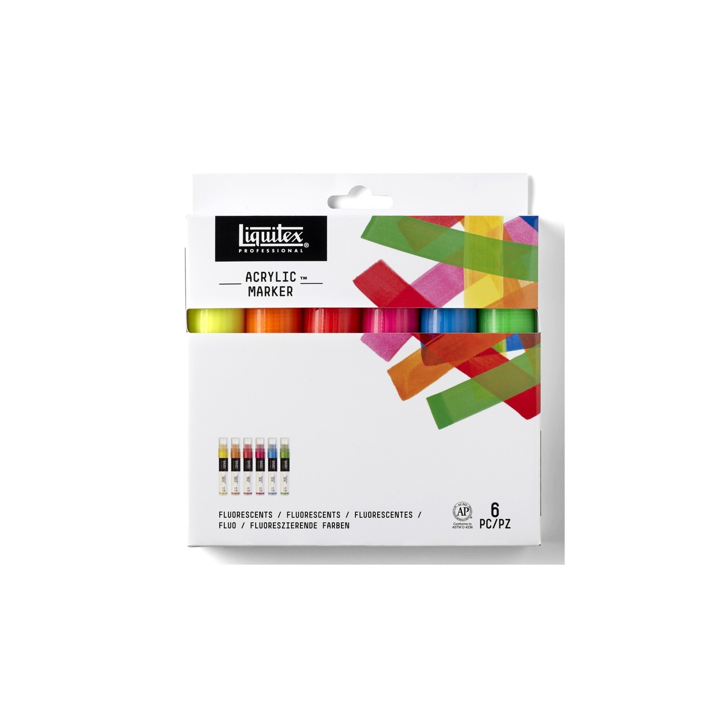 Liquitex Professional Acrylic Paint Marker, Wide Chisel Nib, 15 mm, Fluorescent Colors, Set of 6