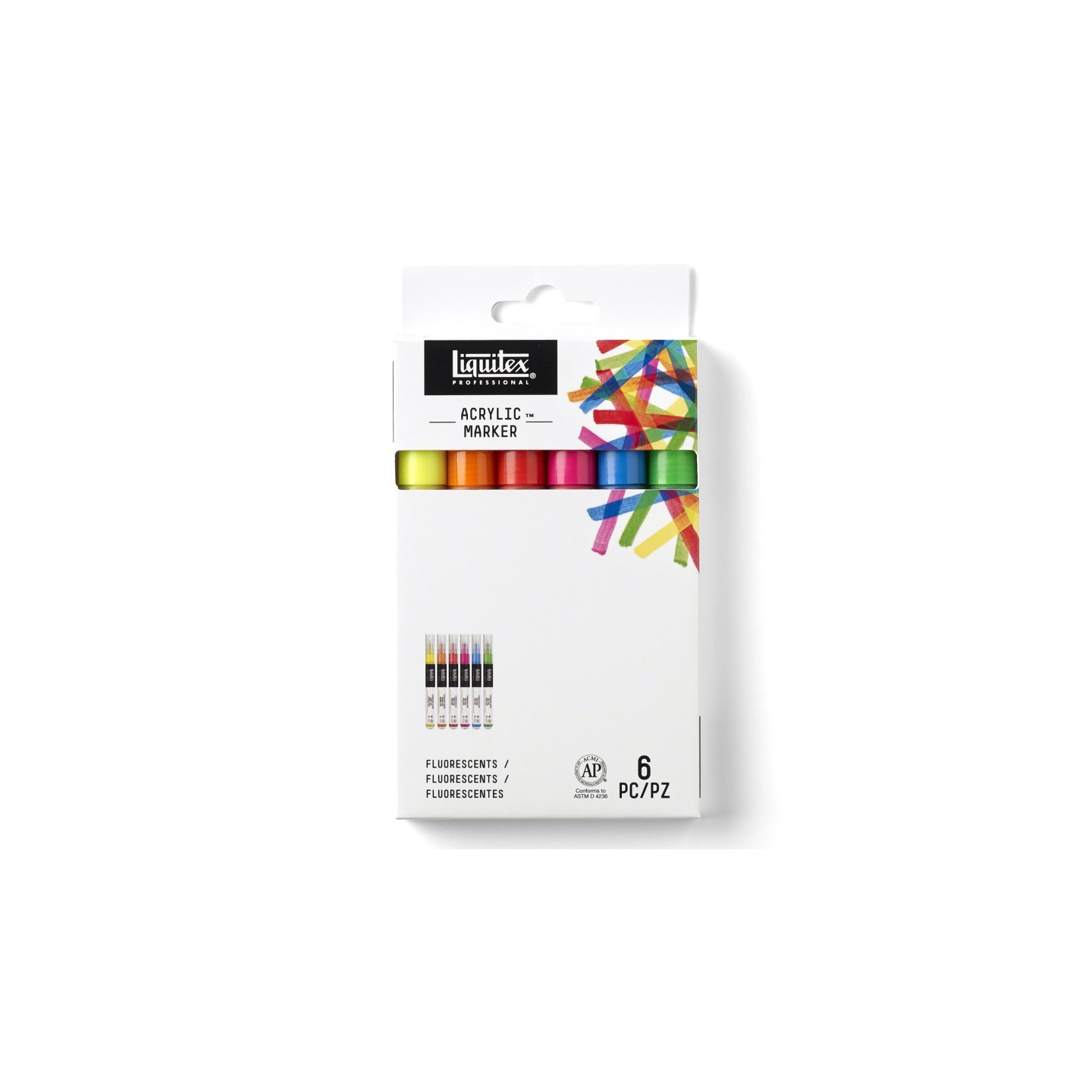 Liquitex Professional Acrylic Paint Marker, Fine Nib, 2 mm, Fluorescent Colors, Set of 6