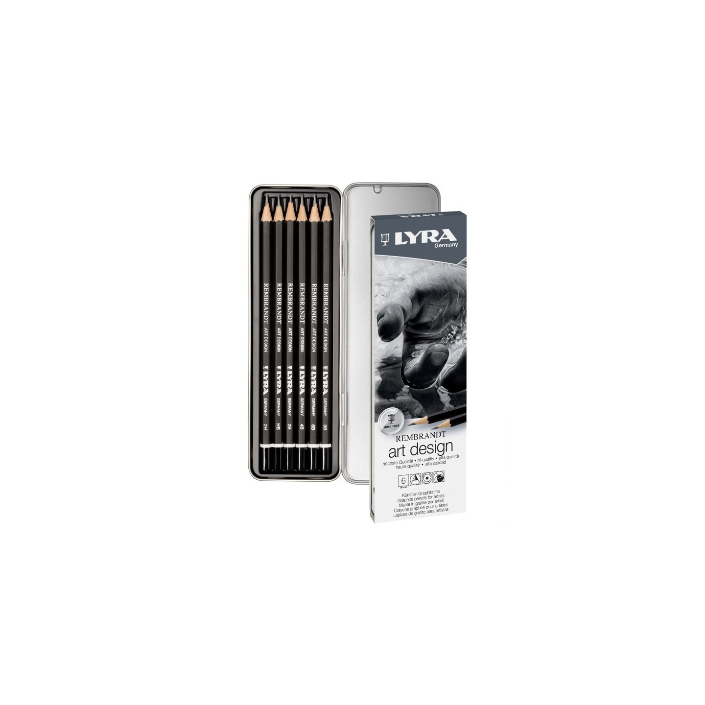 Lyra® Rembrandt Art Design Graphite Drawing Pencil Set Tin, Assorted Colors, 6 Pieces