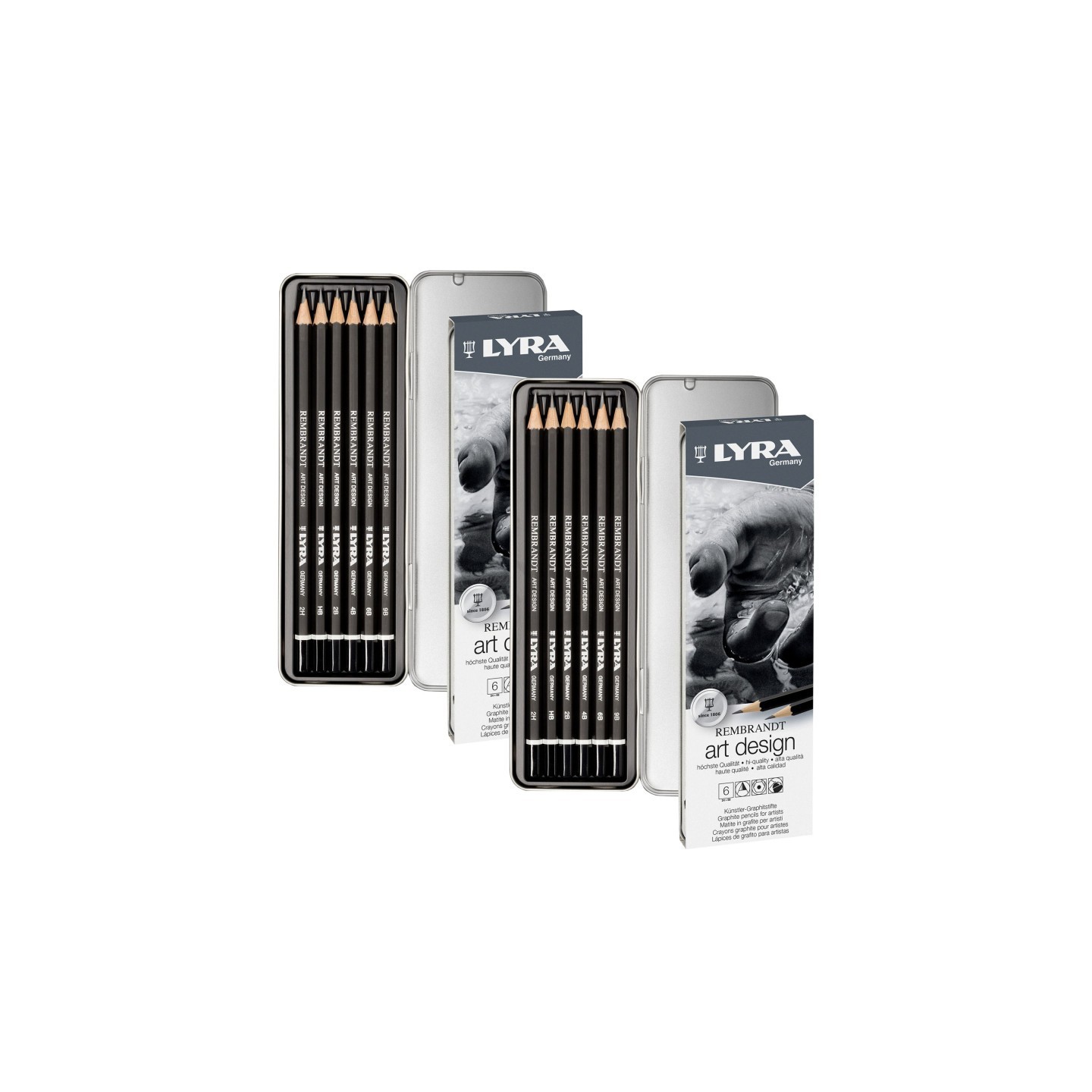 Lyra® Rembrandt Art Design Graphite Drawing Pencil Set Tin, Assorted Colors, 6 Per Set, 2 Sets