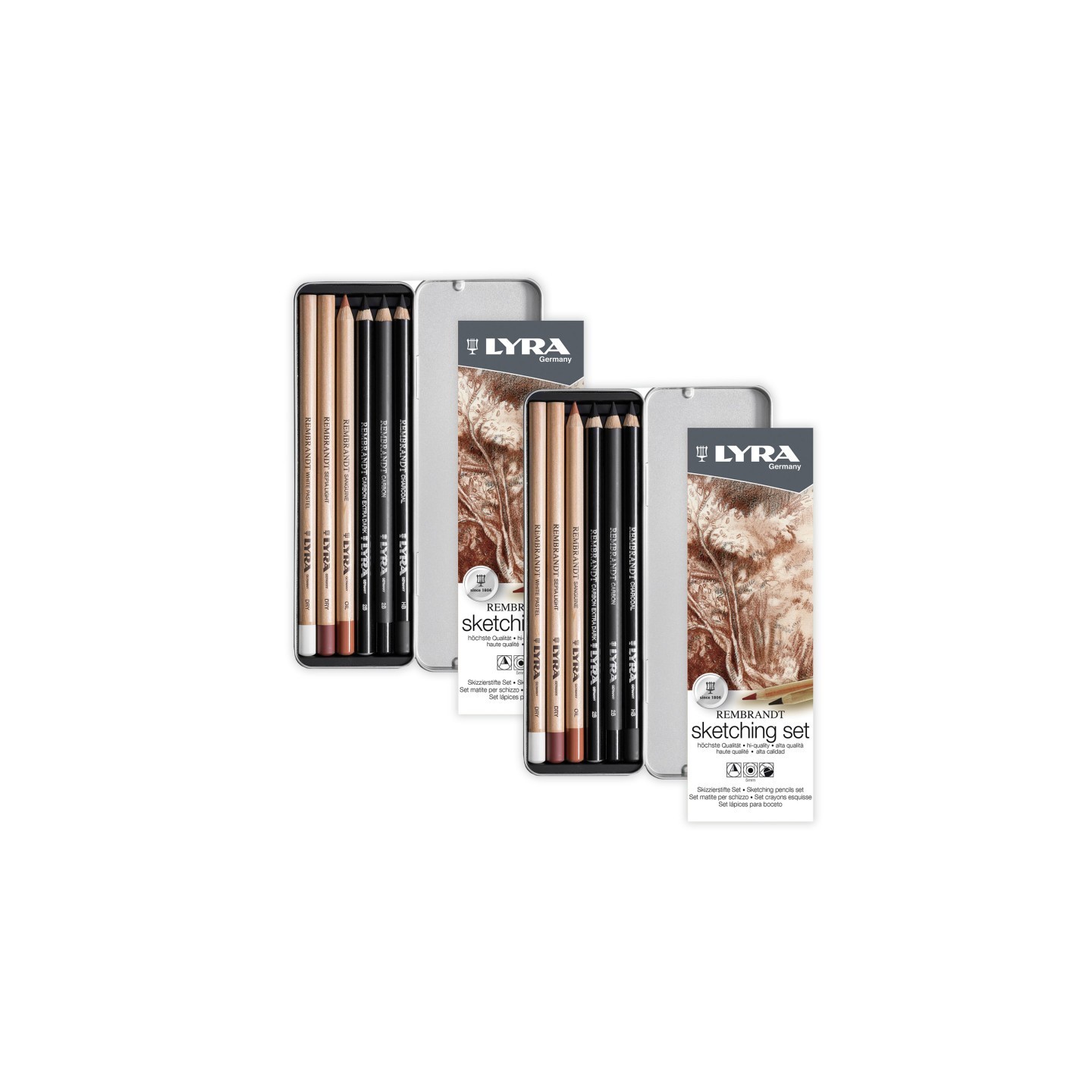 Lyra® Rembrandt Sketching Pencil Set, Metal Tin, Assorted Colors, 6 Per Set, 2 Sets