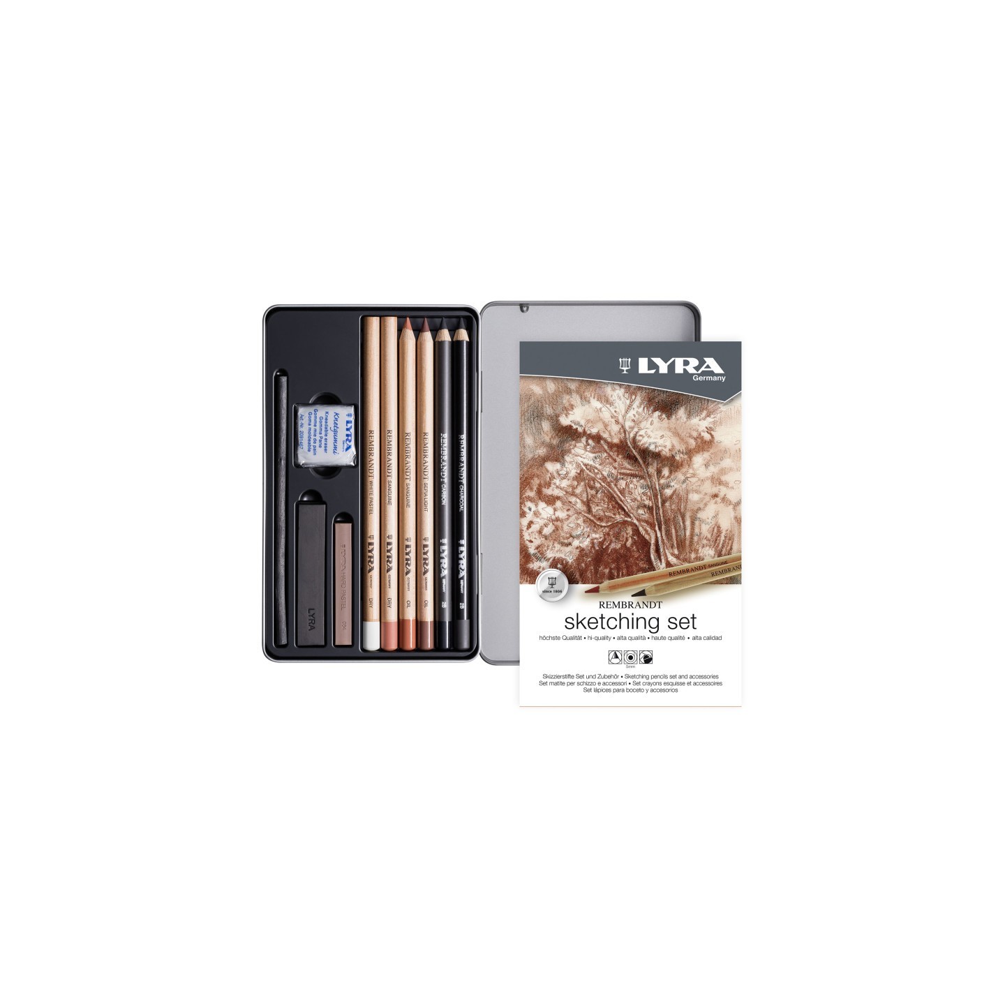 Lyra® Rembrandt Sketching Pencil Set Tin, Assorted, 11 Pieces