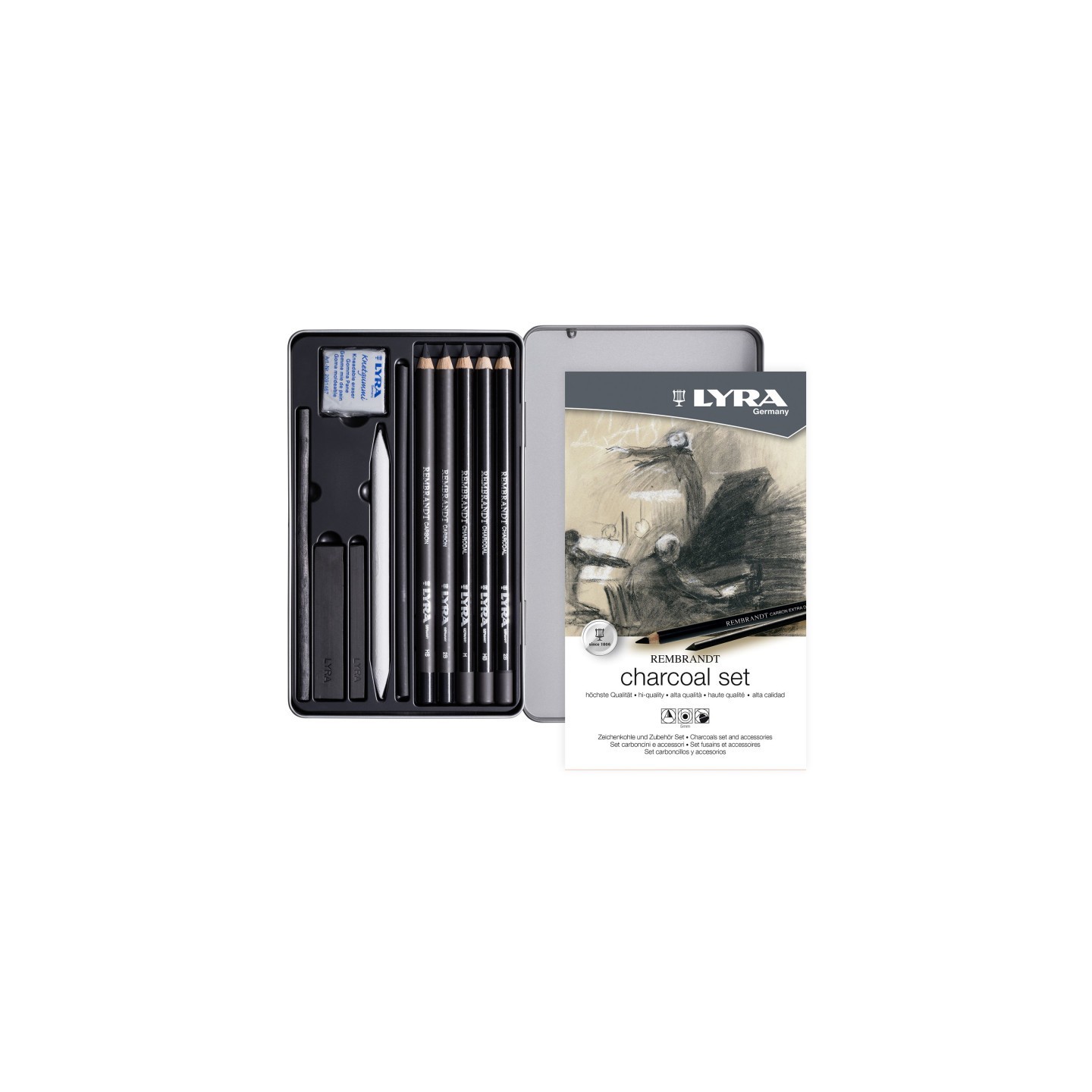 Lyra® Rembrandt Charcoal Sketching Set Tin, Artist Pencils, Assorted, 11 Pieces