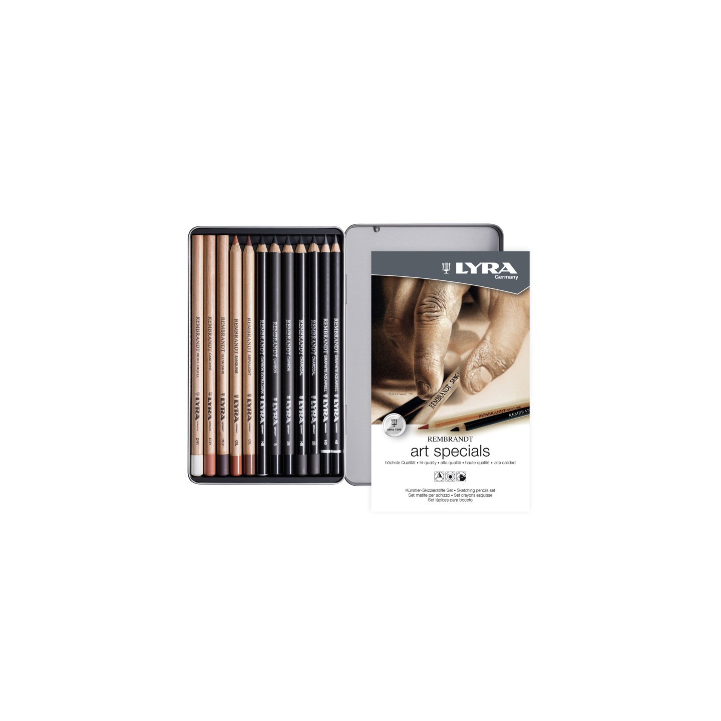 Lyra® Rembrandt Art Special Graphite Set Tin, Artist Pencils, Assorted Colors, 12 Pieces
