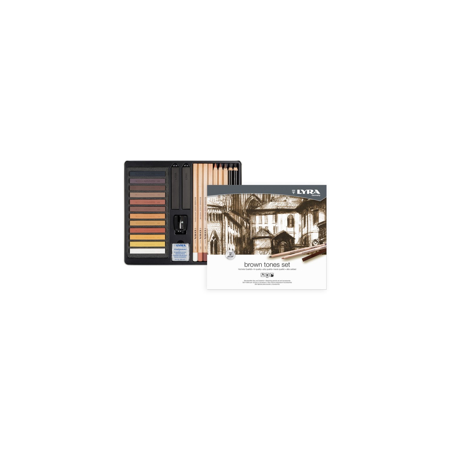 Lyra® Brown Tones Sketching Set Tin, Artist Pencils & Pastels, Assorted Colors, 25 Pieces