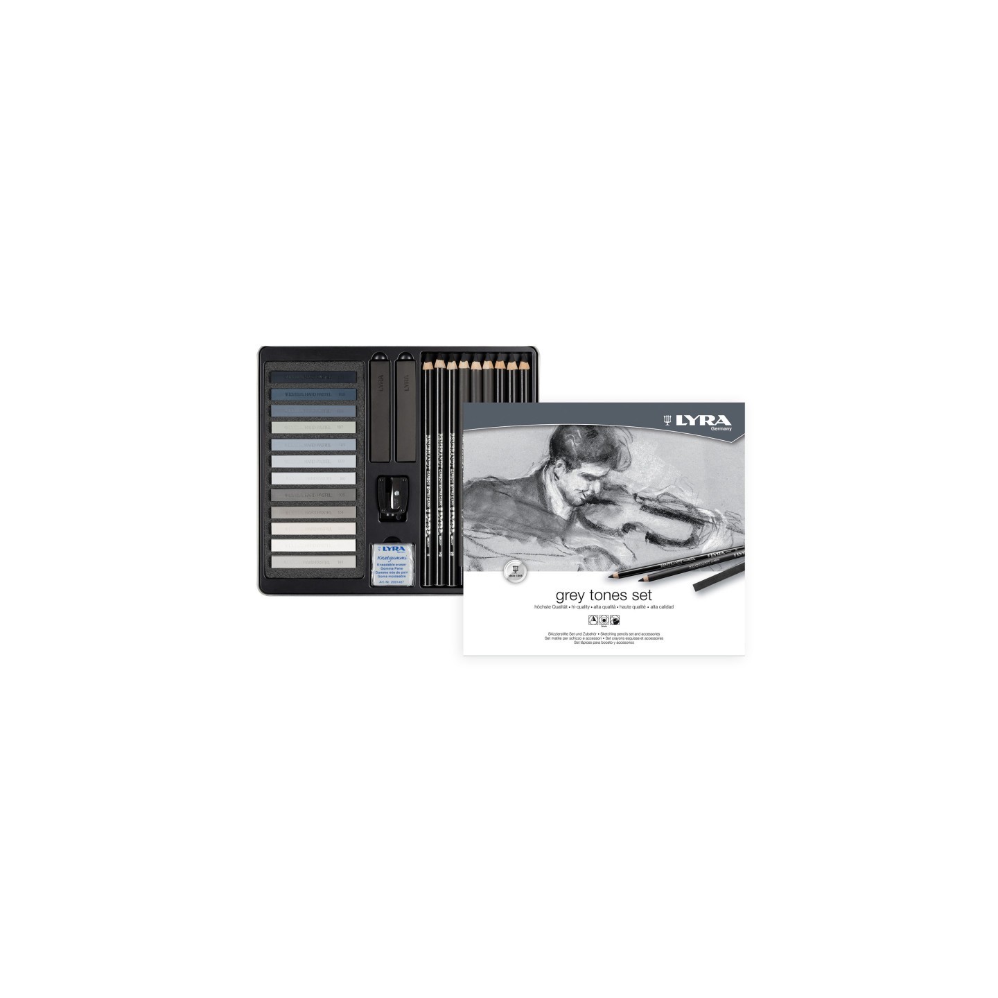 Lyra® Gray Tones Sketching Set Tin, Artist Pencils & Pastels, Assorted Colors, 25 Pieces