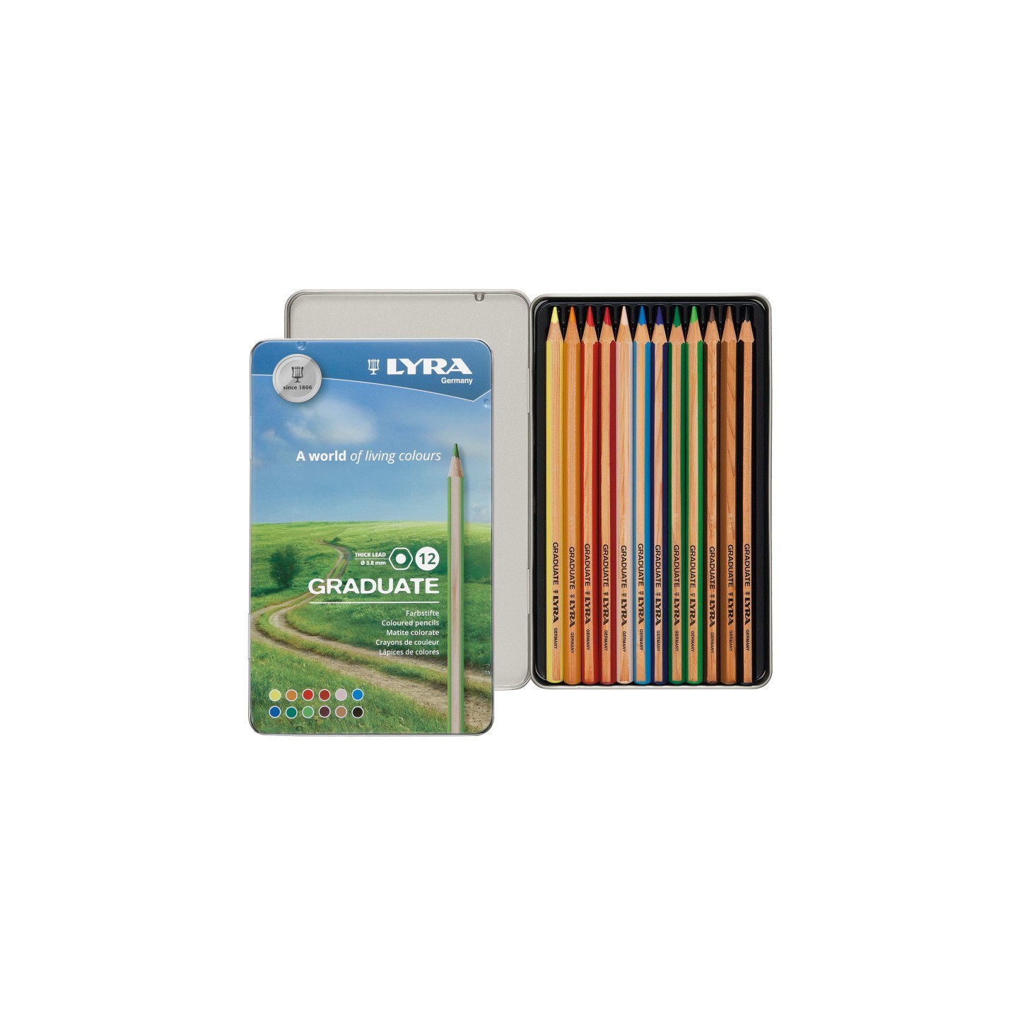Lyra® Graduate Colored Pencils Set Tin, Assorted Colors, 12 Pieces