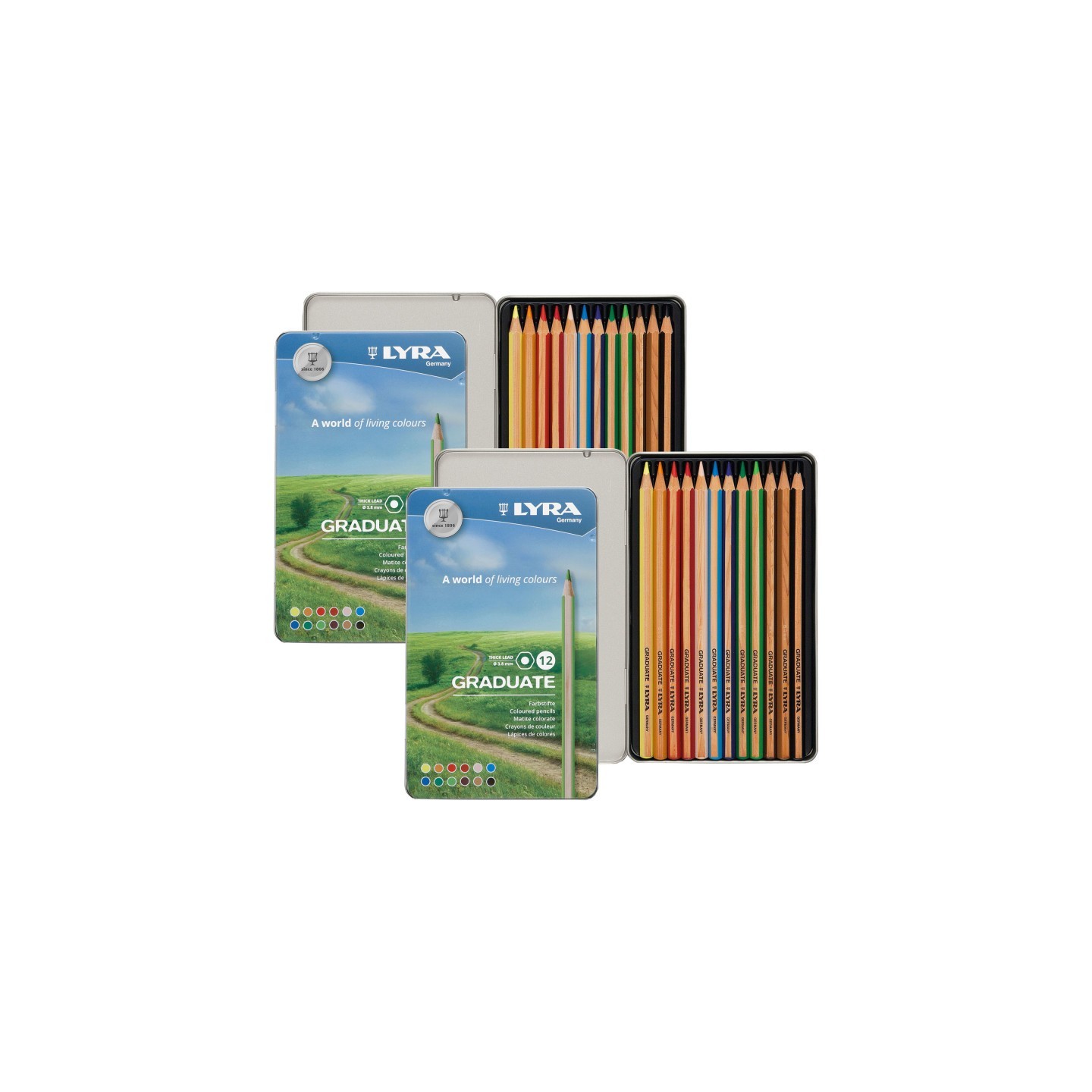 Lyra® Graduate Colored Pencils Set Tin, Assorted Colors, 12 Per Set, 2 Sets