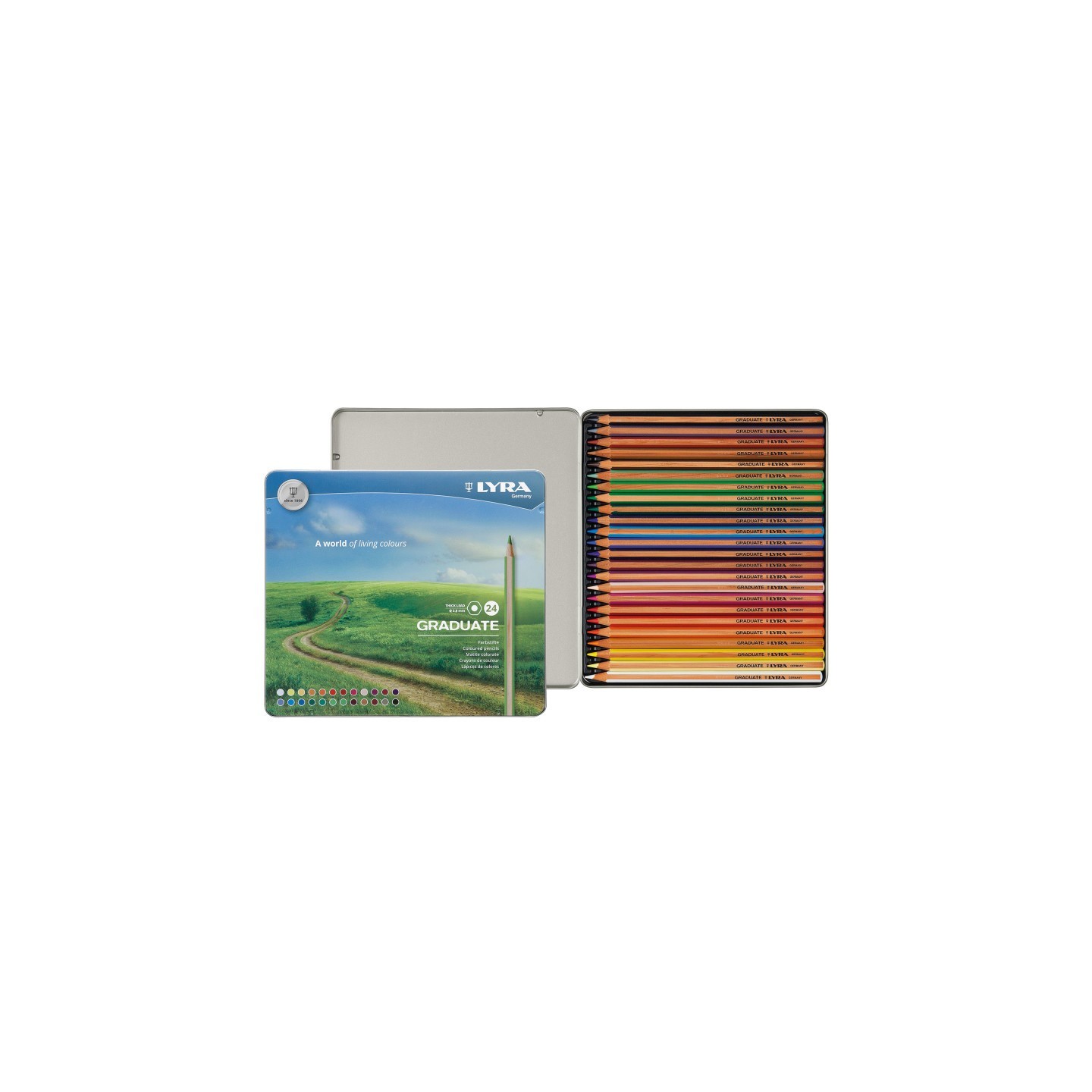 Lyra® Graduate Colored Pencils Set Tin, Assorted Colors, 24 Pieces