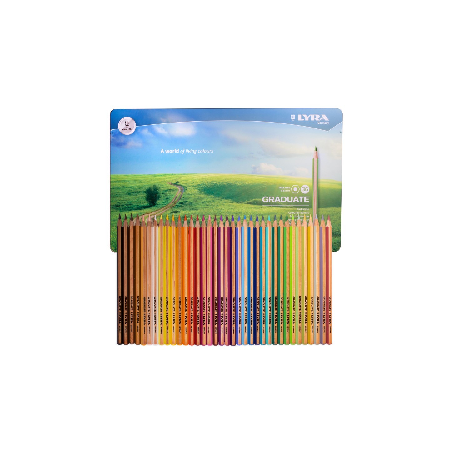 Lyra® Graduate Colored Pencils Set Tin, Assorted Colors, 36 Pieces