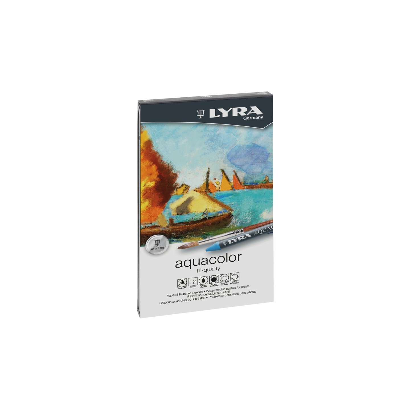 Lyra® Aquacolor Water Soluble Crayon Pastels Set Tin, Assorted Colors, 12 Pieces