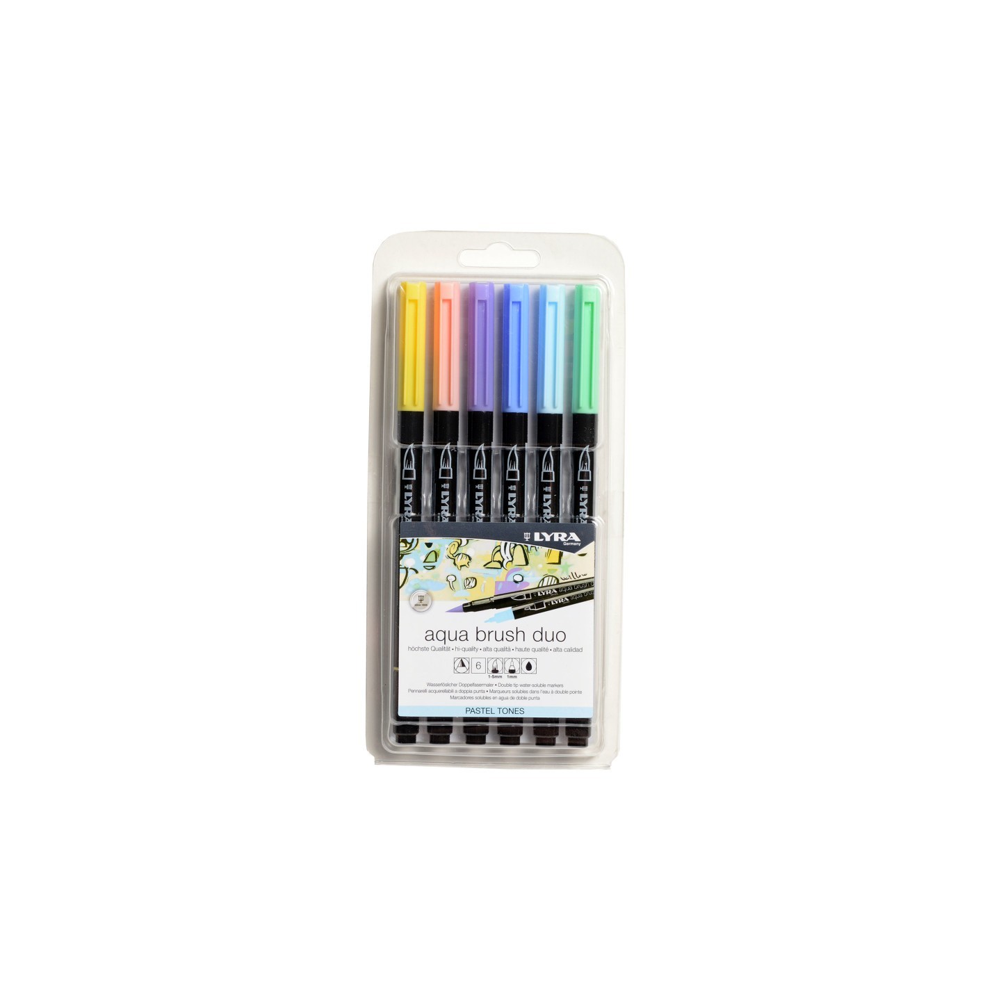 Lyra® Aqua Brush Duo Dual Tip Marker Set, Pastel Assorted Colors, 6 Pieces