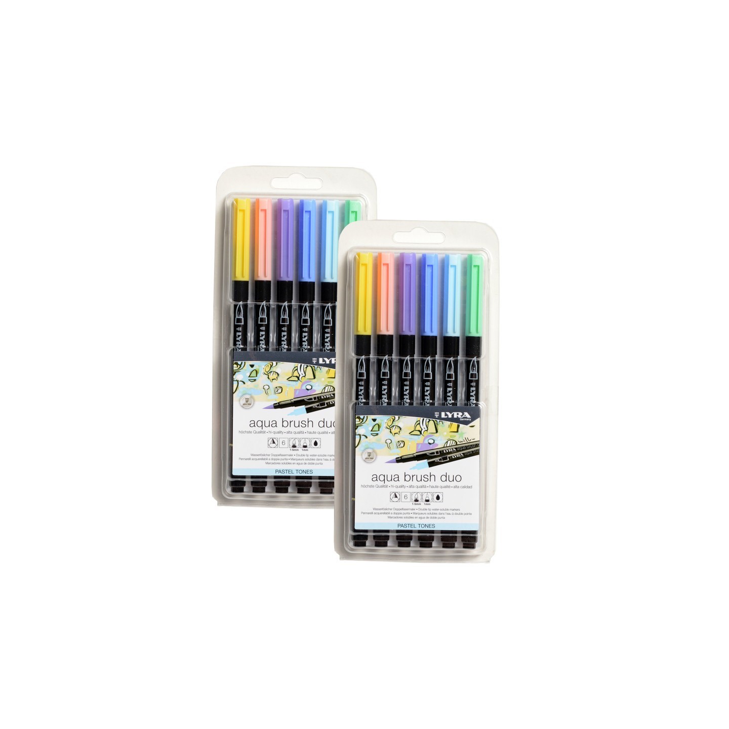 Lyra® Aqua Brush Duo Dual Tip Marker Set, Pastel Assorted Colors, 6 Per Set, 2 Sets