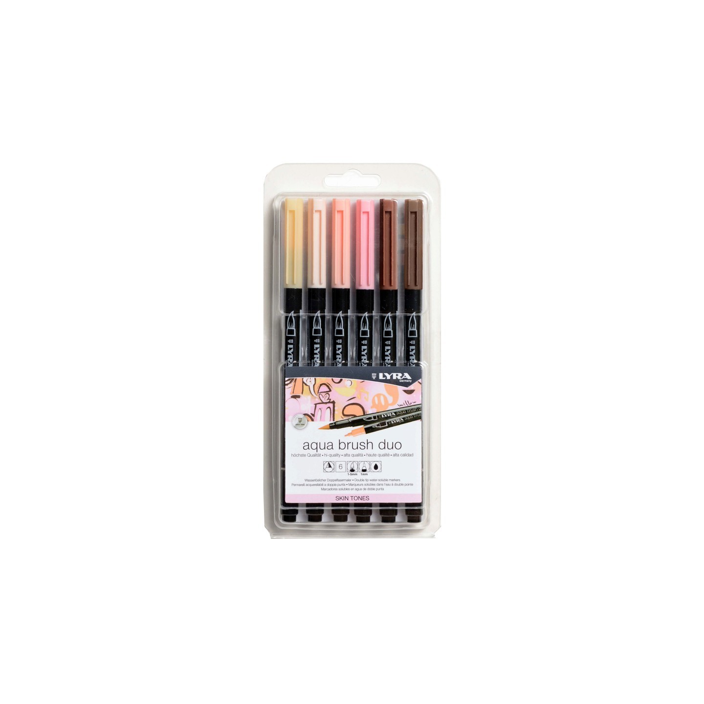 Lyra® Aqua Brush Duo Dual Tip Marker Set, Neutral & Tan Assorted Colors, 6 Pieces