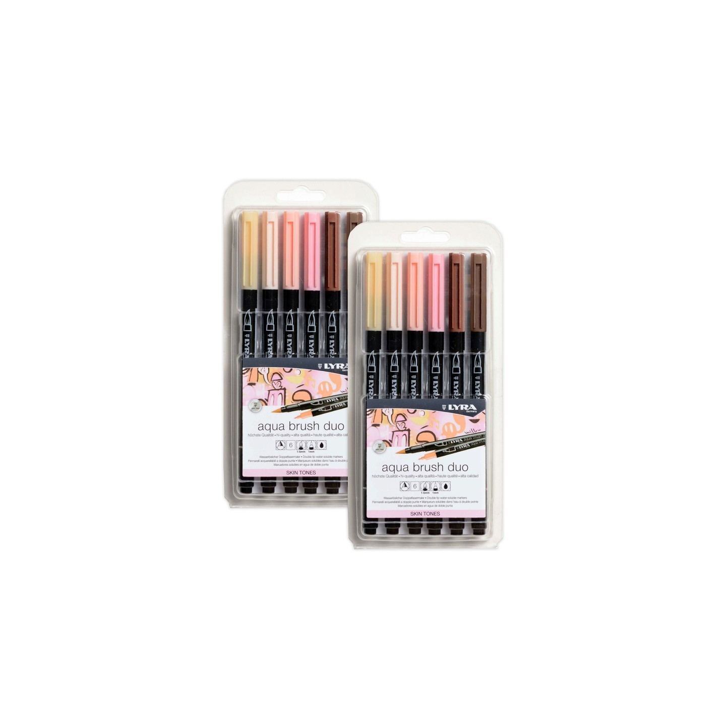 Lyra® Aqua Brush Duo Dual Tip Marker Set, Neutral & Tan Assorted Colors, 6 Per Set, 2 Sets