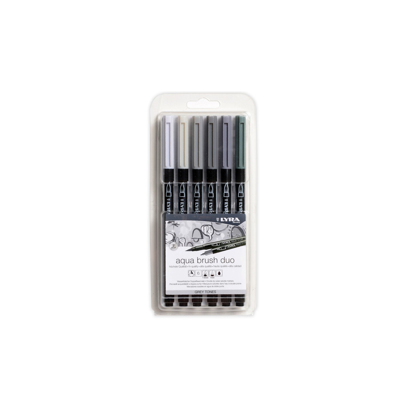 Lyra® Aqua Brush Duo Dual Tip Marker Set, Gray Assorted Colors, 6 Pieces