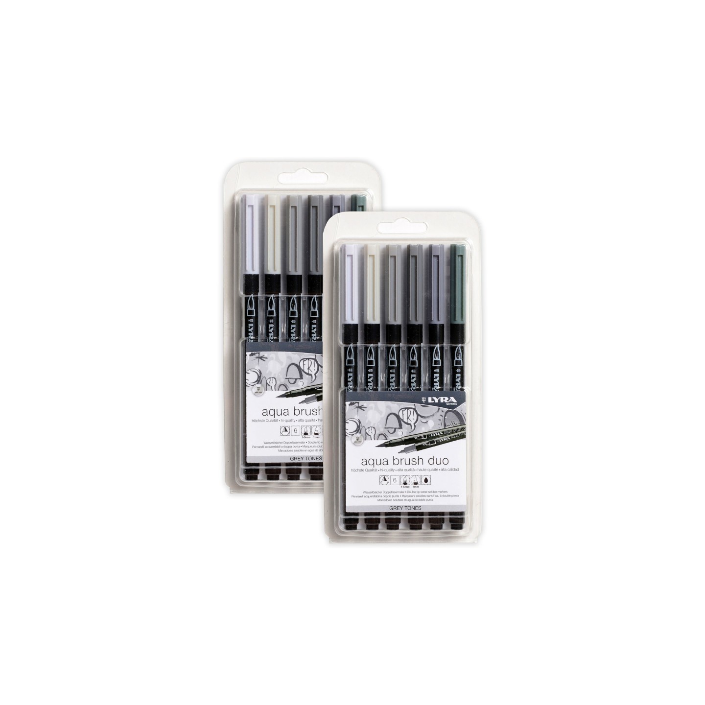 Lyra® Aqua Brush Duo Dual Tip Marker Set, Gray Assorted Colors, 6 Per Set, 2 Sets