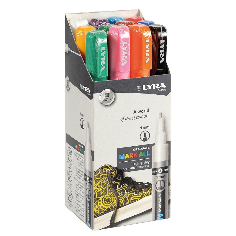 Lyra® Graduate Mark All Permanent Paint Markers Set, Assorted Colors, 0.7mm XS Tip, 12 Pieces