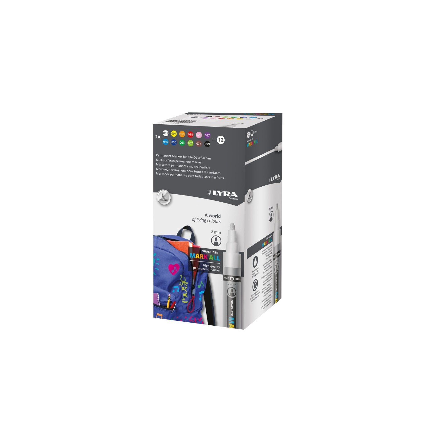Lyra® Graduate Mark All Permanent Paint Markers Set, Assorted Colors, 2mm Medium Tip, 12 Pieces