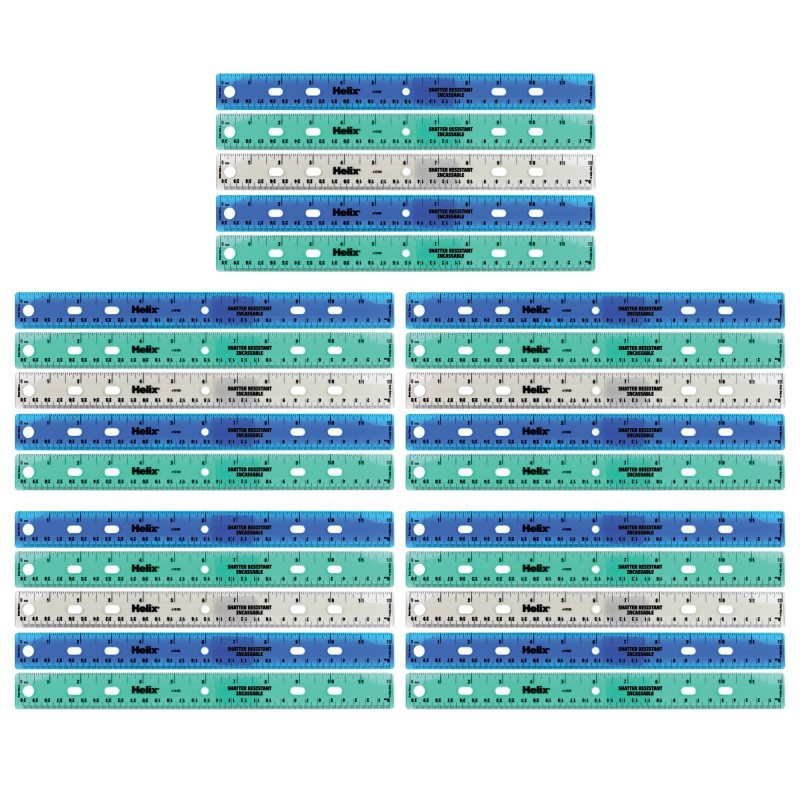 Helix® Shatter Resistant Ringbinder Ruler 12" / 30cm, Pack of 25
