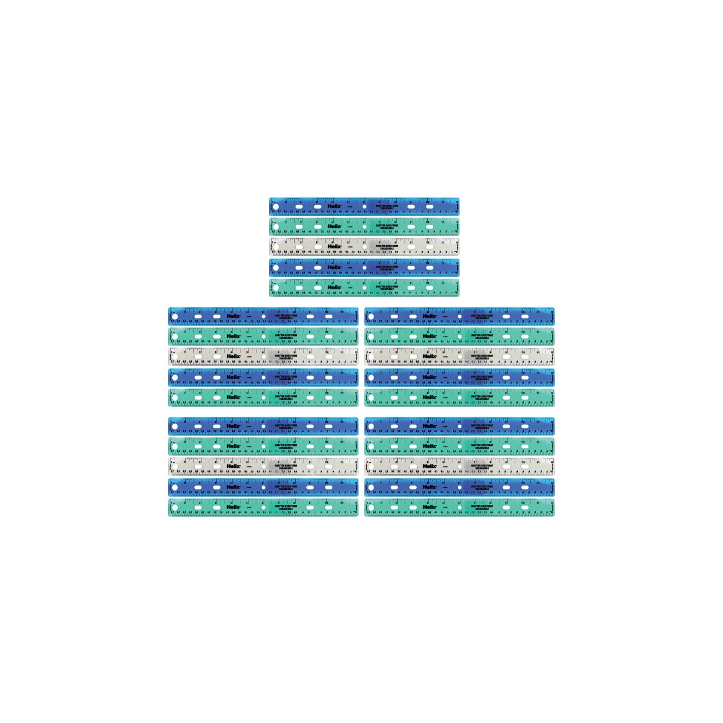 Helix® Shatter Resistant Ringbinder Ruler 12" / 30cm, Pack of 25