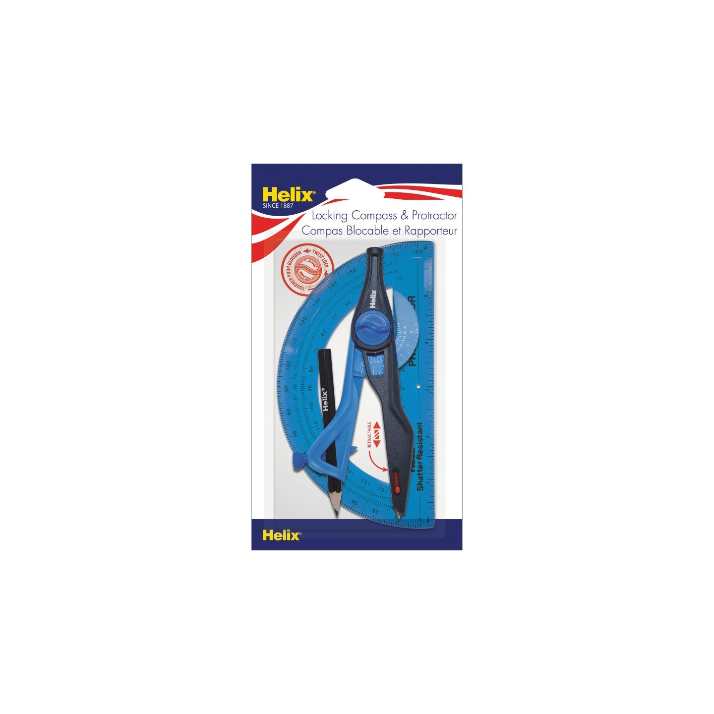 Helix® Plastic Locking Compass & Protractor 2 Piece Set