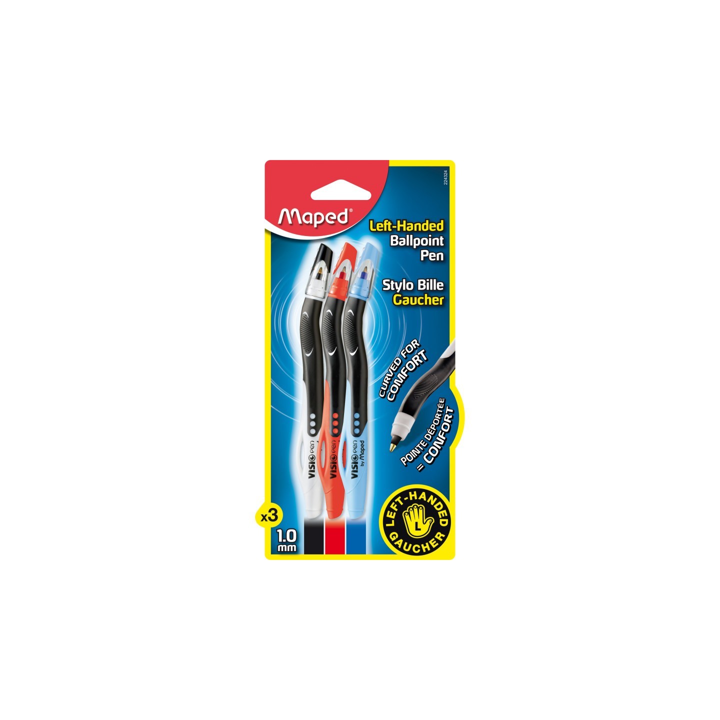 Maped® Visio Left-Handed Pen, Assorted Colors, Pack of 3