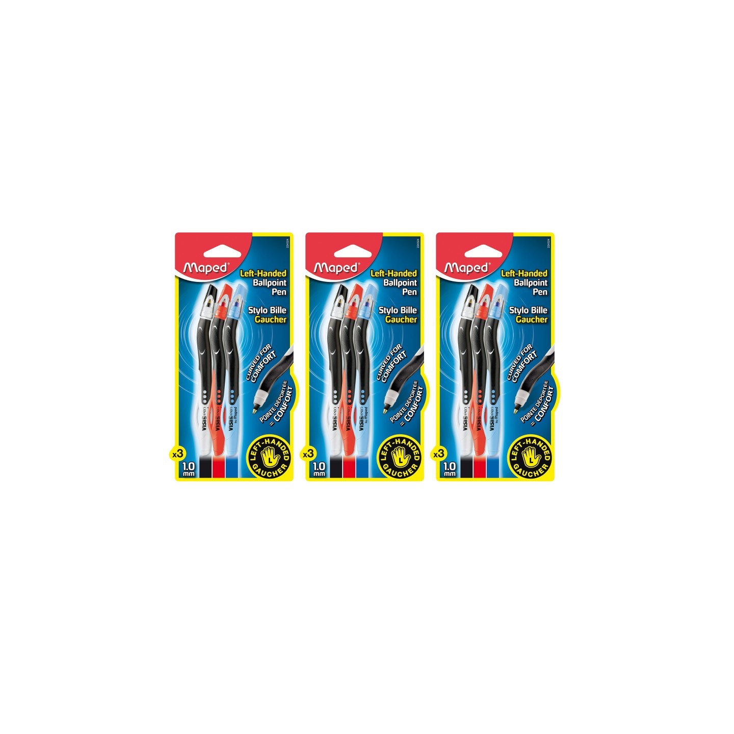 Maped® Visio Pen Ball-Point For Lefties, 3 Per Pack, 3 Packs
