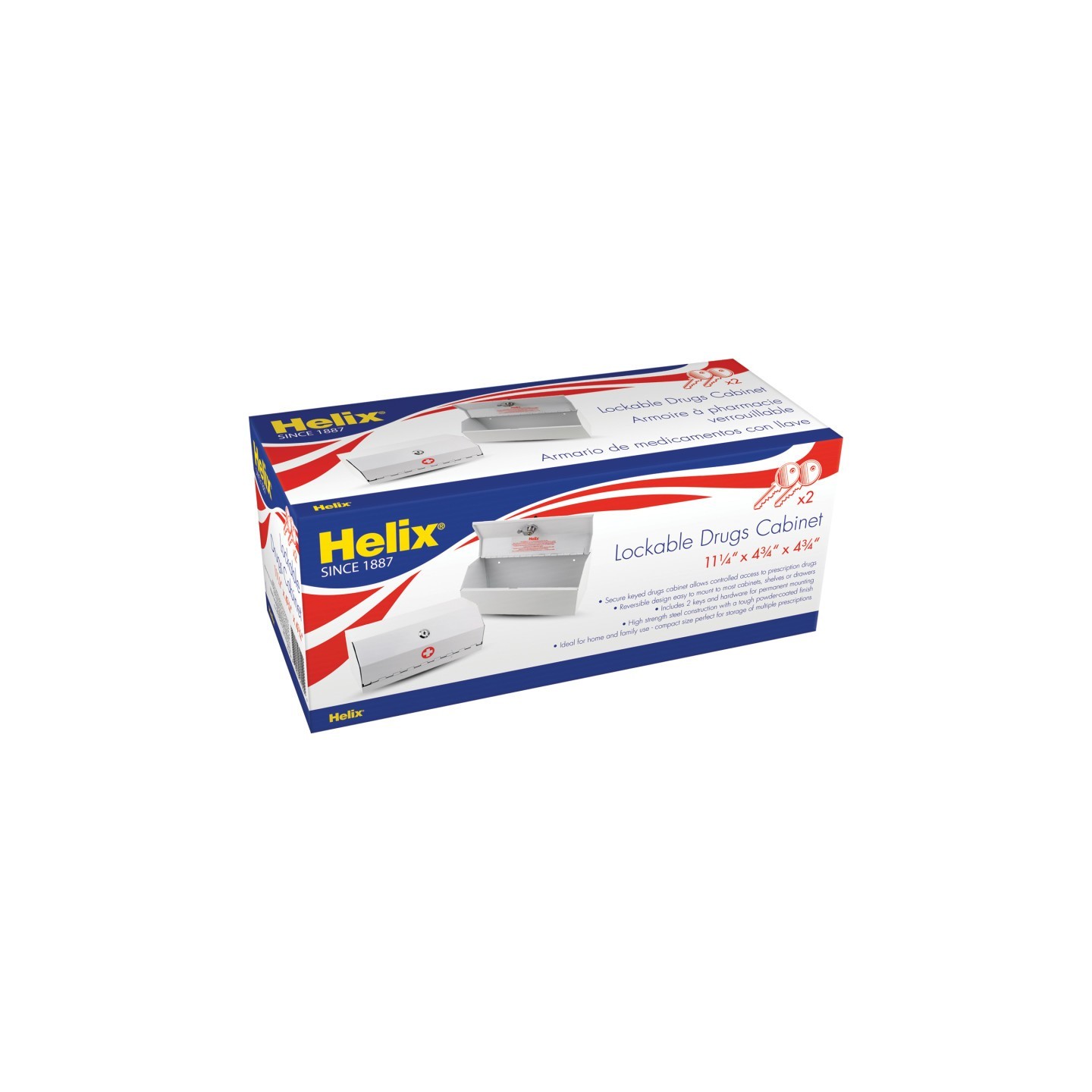 Helix® Locking Prescription Drug Cabinet, Heavy-Duty Steel Construction, White