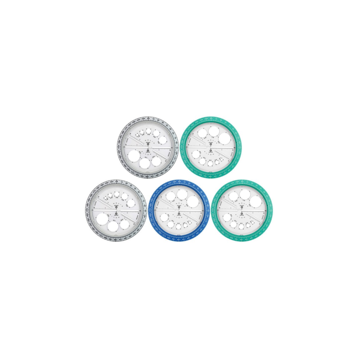 Helix® Angle & Circle Maker with Integrated Circle Templates, 360 Degree, 6 Inch/15cm, Assorted Colors, Pack of 5