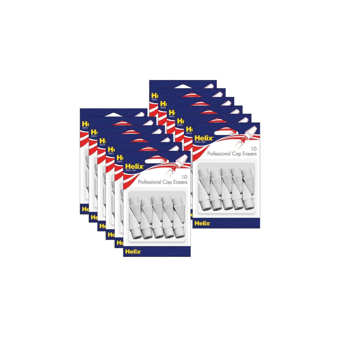 Helix® Professional Pencil Cap Erasers, White, 10 Per Pack, 12 Packs