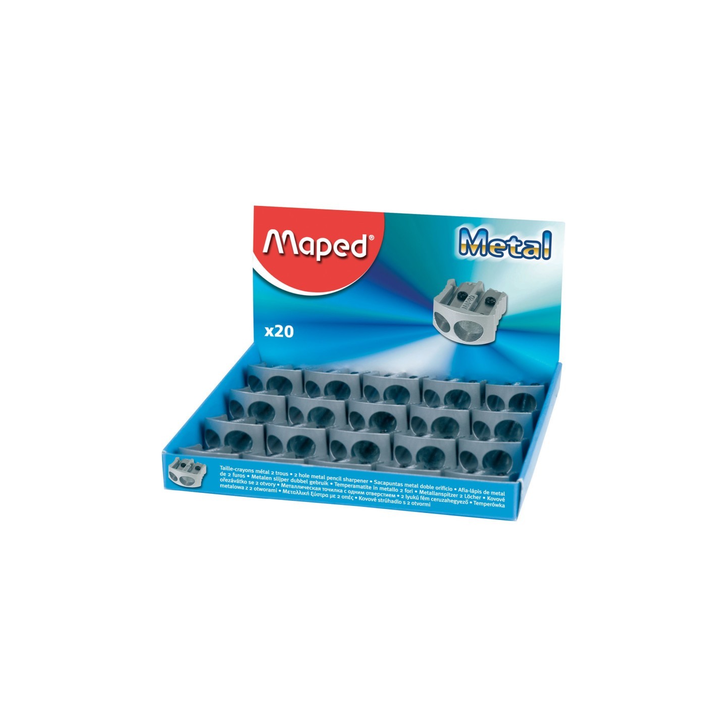 Maped® Classic 2 Hole Metal Pencil Sharpener, Display of 20