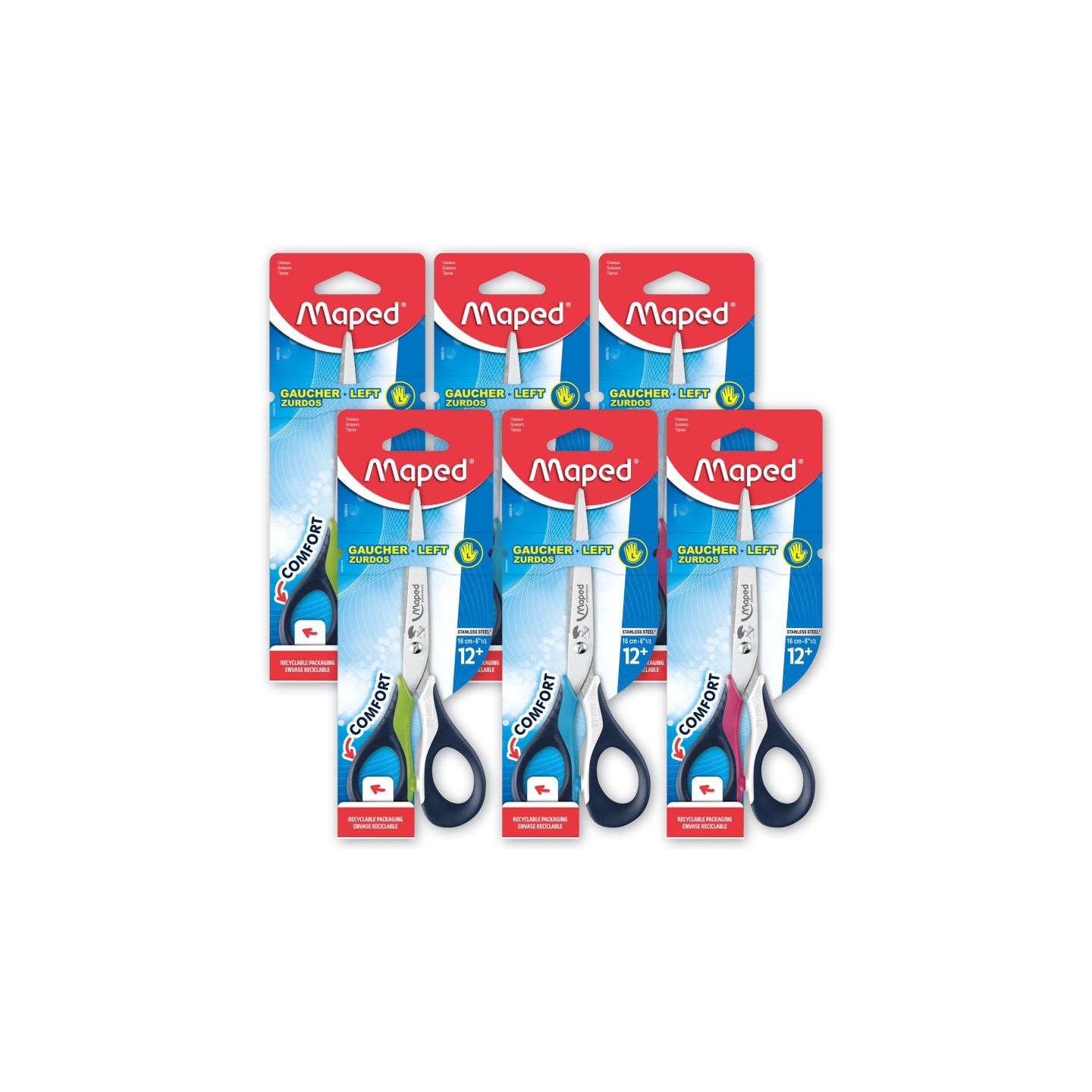 Maped® 6" Sensoft Scissors with Flexible Handles - Lefty, Pack of 6