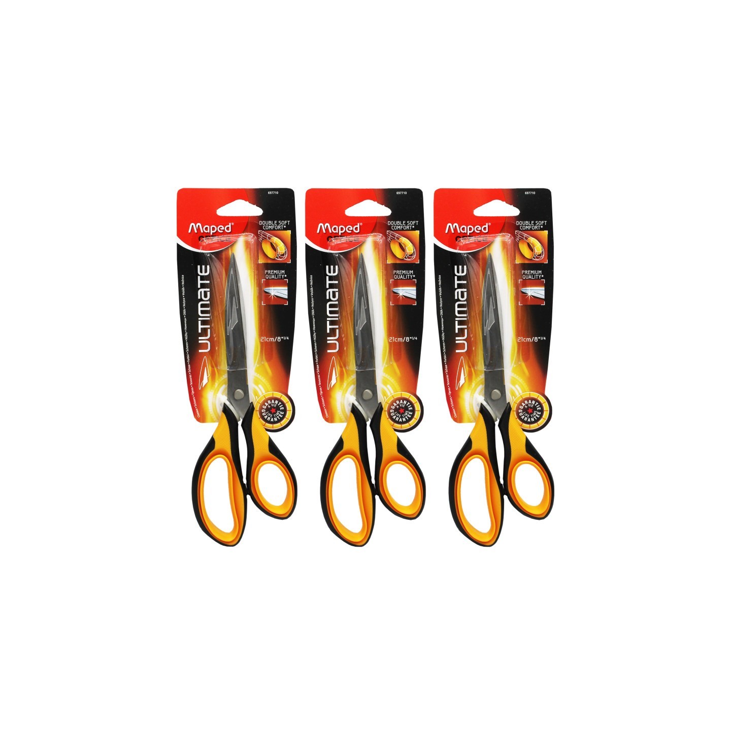 Maped® 8" Ultimate Scissors With Double Soft Rings, Pack of 3