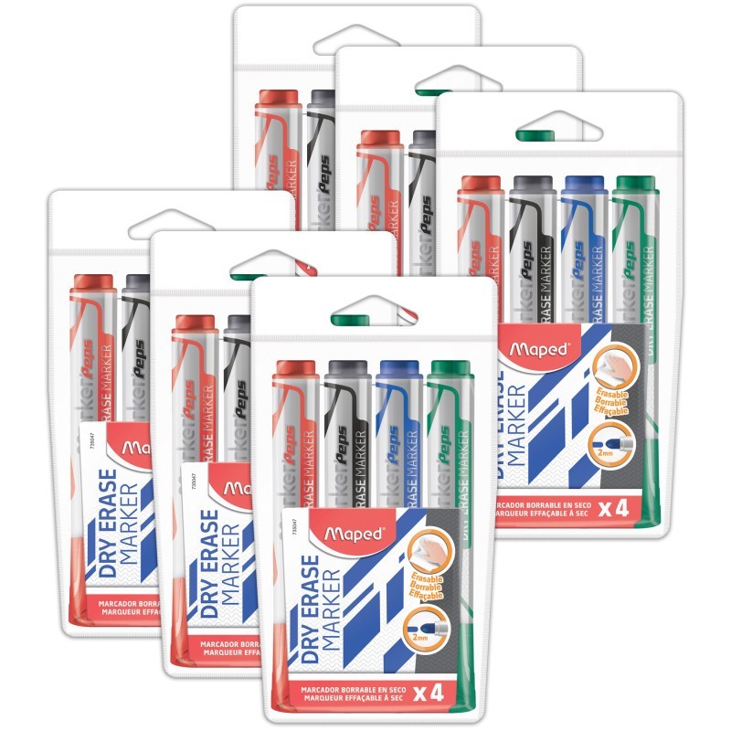 Maped® Marker'Peps Dry Erase Jumbo Marker, Bullet Tip, 4 Per Pack, 6 Packs