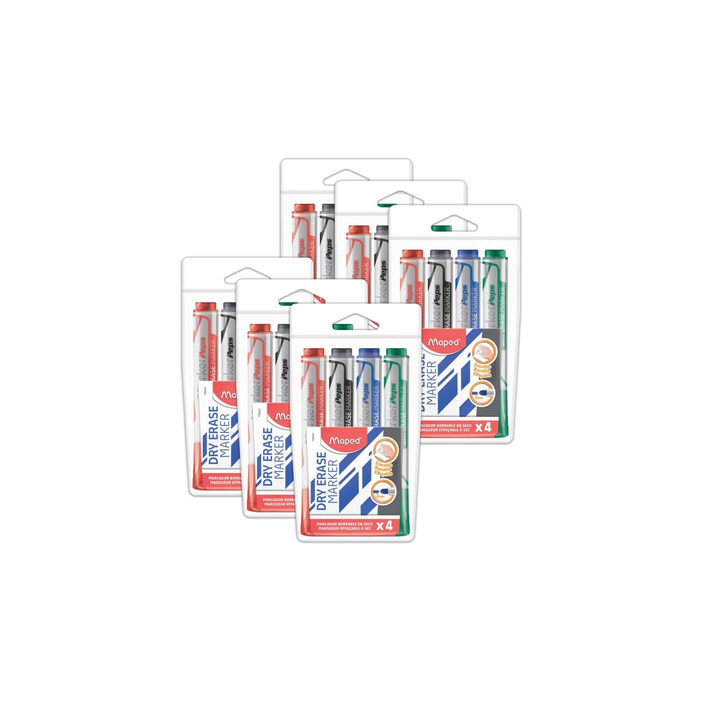 Maped® Marker'Peps Dry Erase Jumbo Marker, Bullet Tip, 4 Per Pack, 6 Packs