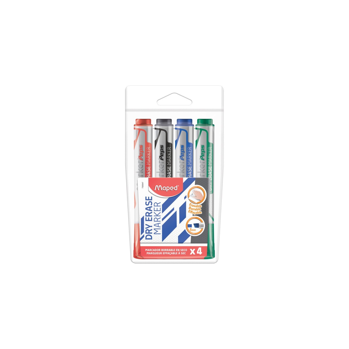 Maped® Marker'Peps Dry Erase Jumbo Marker, Chisel Tip, Pack of 4