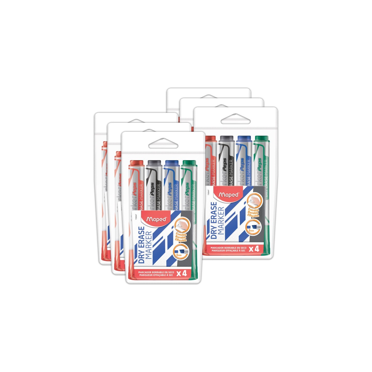Maped® Marker'Peps Dry Erase Jumbo Marker, Chisel Tip, 4 Per Pack, 6 Packs