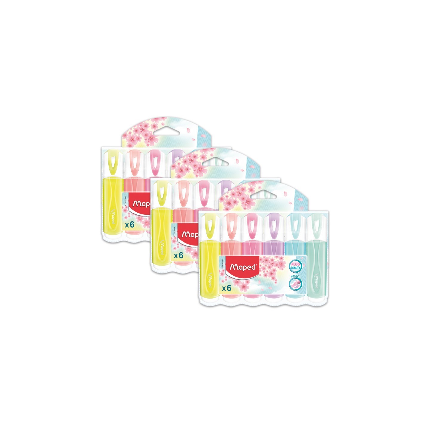 Maped® Fluo Peps Classic Pastel Highlighter, 6 Per Pack, 3 Packs